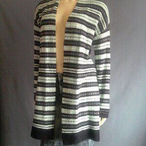 Talbots Aqua Navy Fair Isle Fuzzy Open Cardigan M